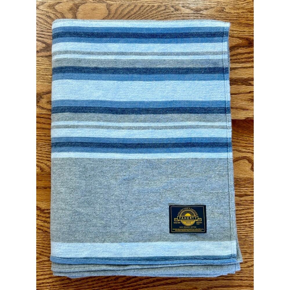 Faherty Blue and Gray Striped Blanket
